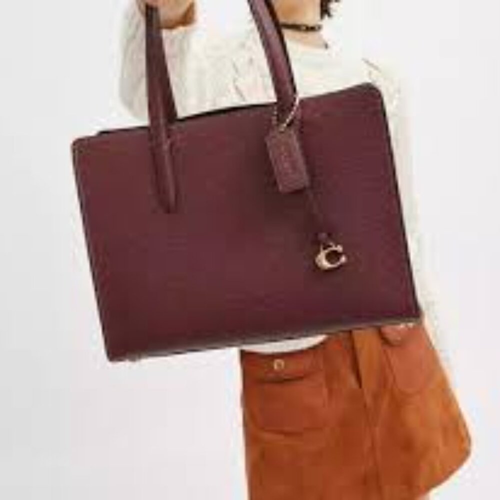 #159 - NWT, Coach Polished Pebble Leather Carter Carryall 28 Wine - Picture 10 of 11